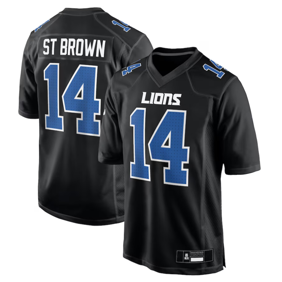 Kooe D.Lions #14 Amon-Ra St. Brown Player Carbon Black Fashion Stitched Jerseys