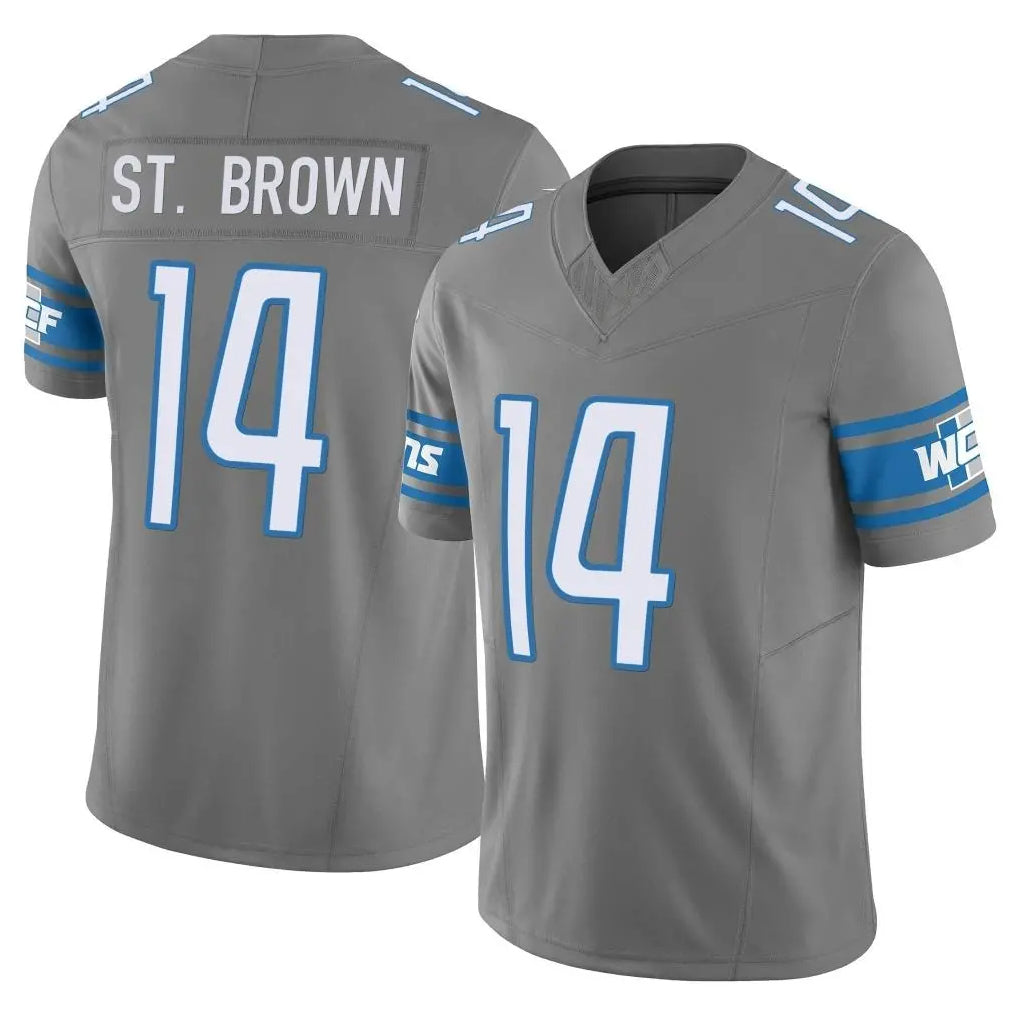 Kooe D.Lions #14 Amon-Ra St. Brown Player Gray Vapor F.U.S.E. Limited Home Game Stitched Jerseys