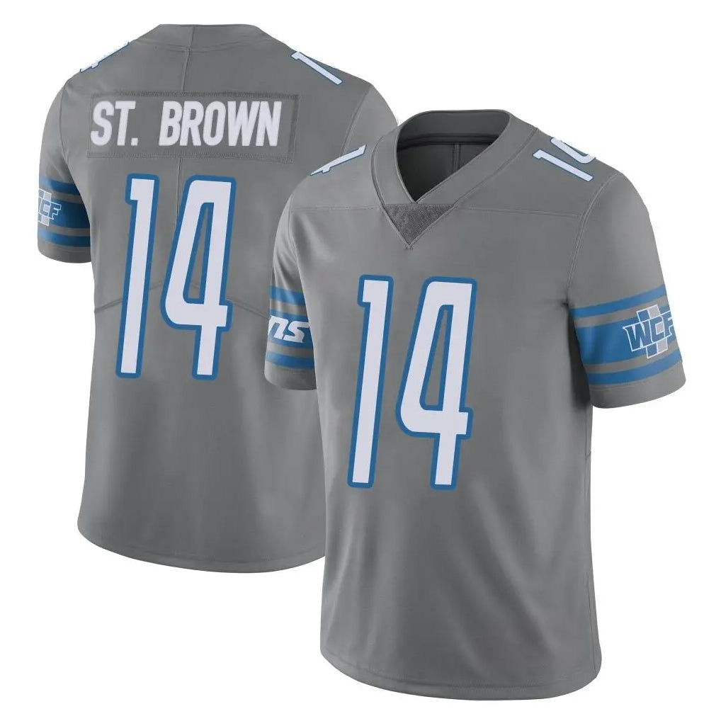 Kooe D.Lions #14 Amon-Ra St. Brown Player Gray Vapor Untouchable Limited Home Game Stitched Jerseys