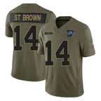 Kooe D.Lions #14 Amon-Ra St. Brown Player Olive 2025 Salute To Service Limited Home Game Stitched Jerseys