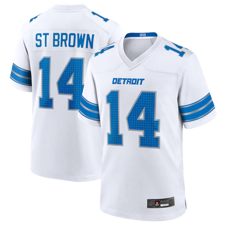 Kooe D.Lions #14 Amon-Ra St. Brown Player White Game Stitched Jerseys