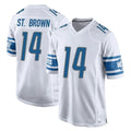 Kooe D.Lions #14 Amon-Ra St. Brown Player White Home Game Stitched Jerseys