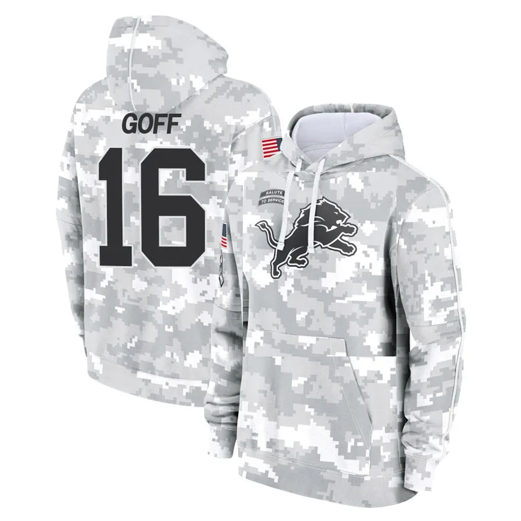 Kooe D.Lions #16 Jared Goff Player Arctic Camo Salute to Service Hoodies Limited Game Stitched Jerseys