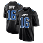 Kooe D.Lions #16 Jared Goff Player Black Fashion Home Game Stitched Jerseys