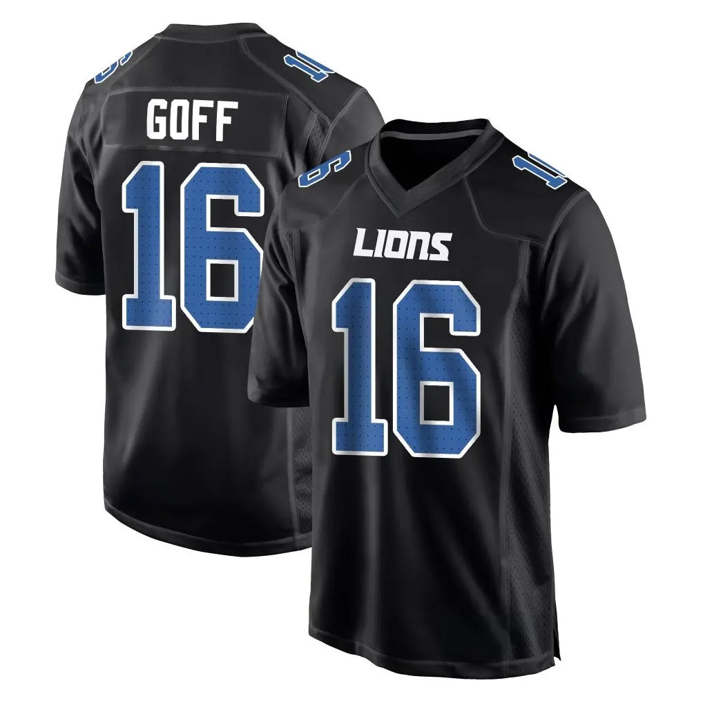 Kooe D.Lions #16 Jared Goff Player Black Fashion Home Game Stitched Jerseys
