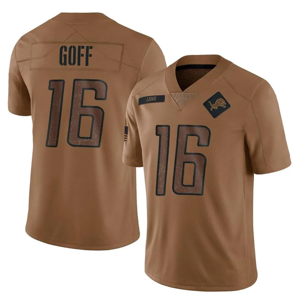 Kooe D.Lions #16 Jared Goff Player Brown Salute To Service Limited Stitched Jerseys