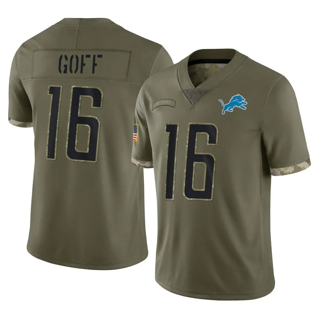 Kooe D.Lions #16 Jared Goff Player Olive Salute To Service Limited Stitched Jerseys