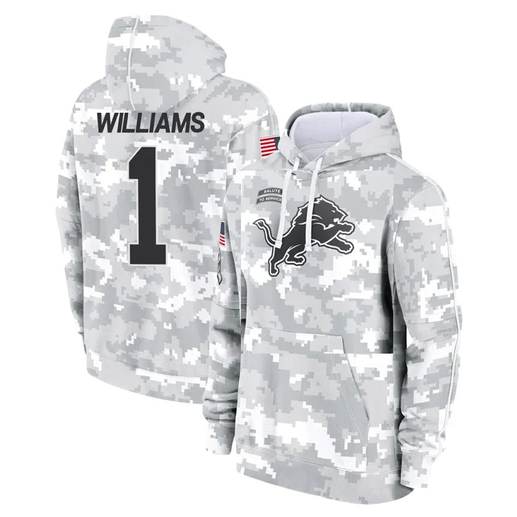 Kooe D.Lions #1 Jameson Williams Player Arctic Camo Salute to Service Hoodies Limited Game Stitched Jerseys