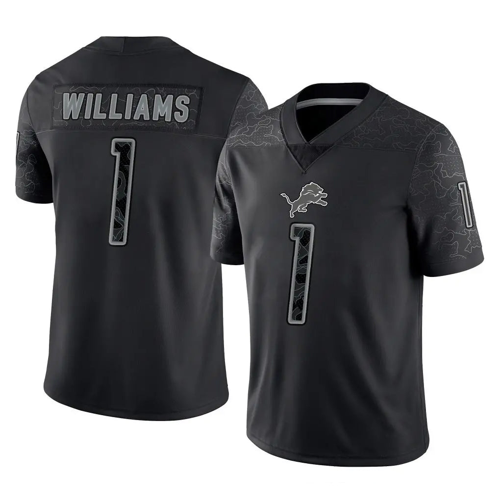 Kooe D.Lions #1 Jameson Williams Player Black Reflective Limited Home Game Stitched Jerseys