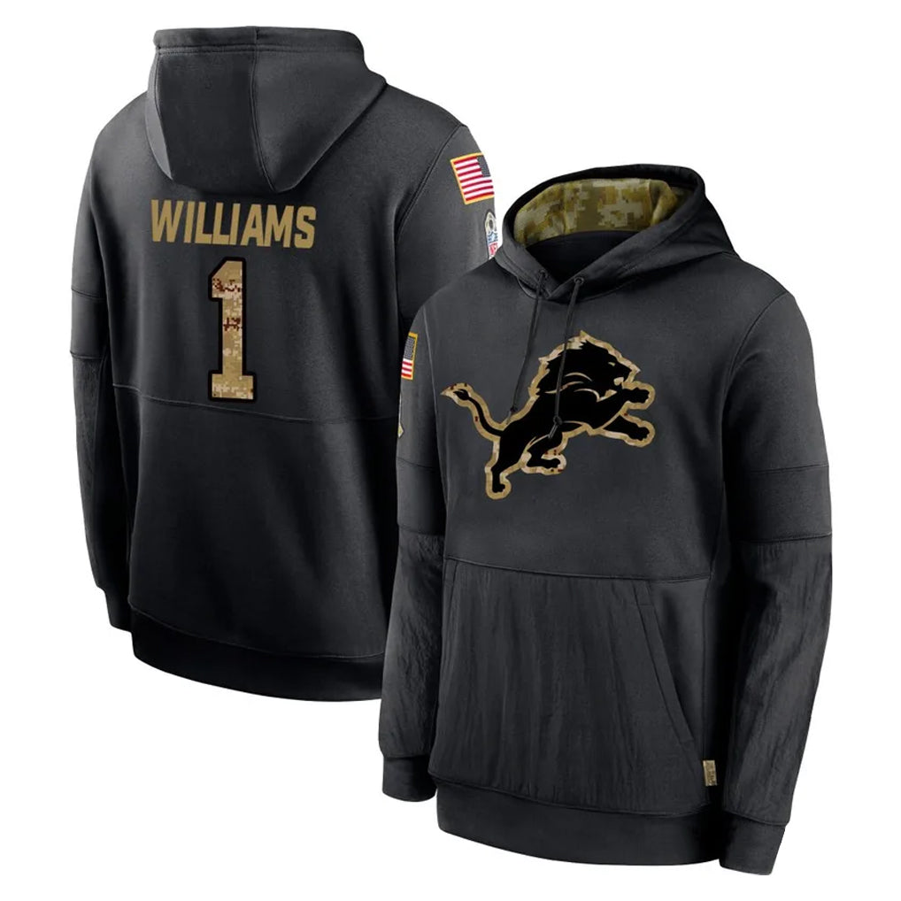 Kooe D.Lions #1 Jameson Williams Player Black Salute to Service Hoodies Limited Game Stitched Jerseys