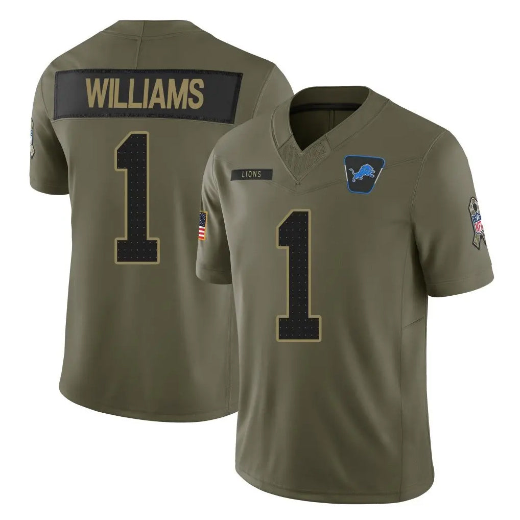 Kooe D.Lions #1 Jameson Williams Player Olive 2025 Salute To Service Limited Home Game Stitched Jerseys