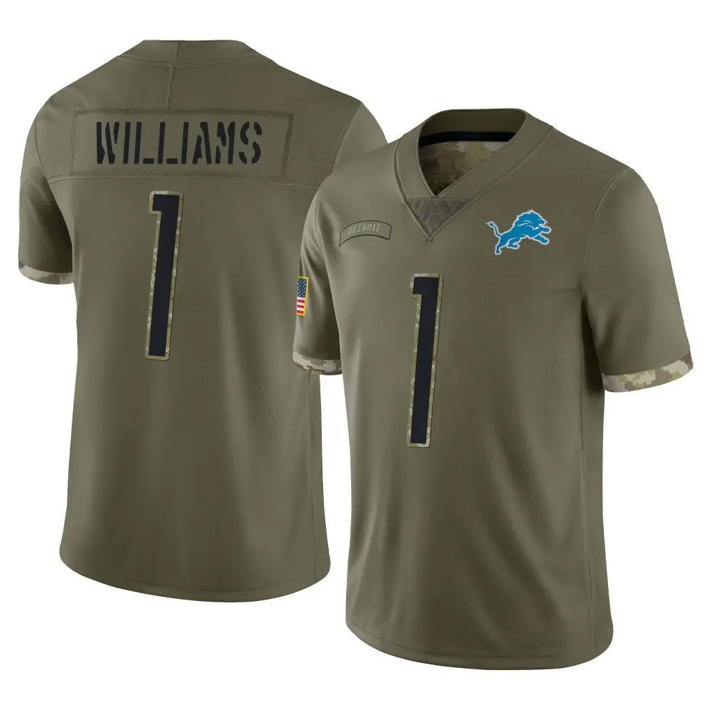 Kooe D.Lions #1 Jameson Williams Player Olive Salute To Service Limited Stitched Jerseys