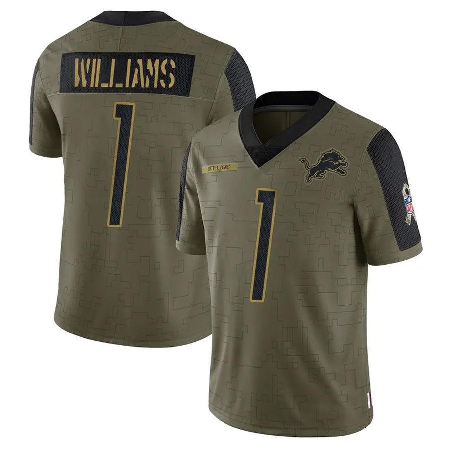 Kooe D.Lions #1 Jameson Williams Player White Home Game Stitched Jerseys