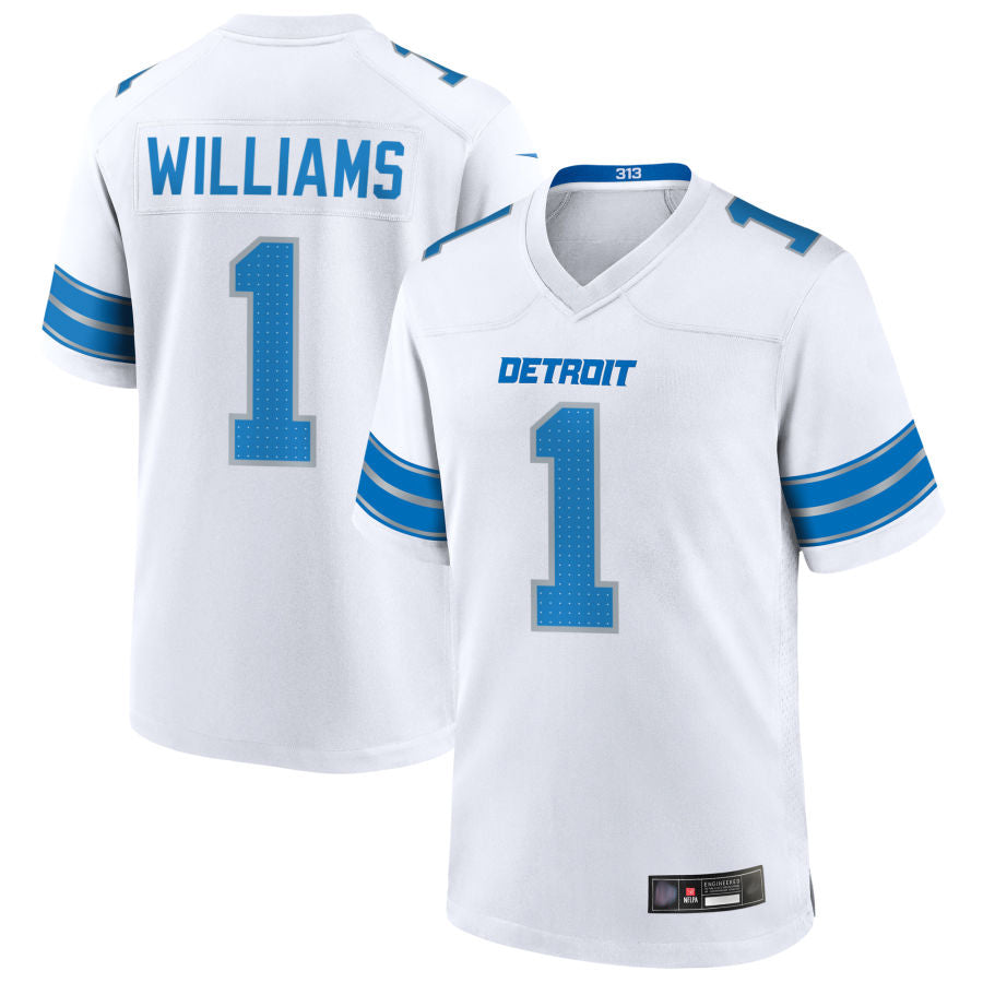 Kooe D.Lions #1 Jameson Williams Player White Home Game Football Jerseys