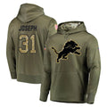 Kooe D.Lions #31 Kerby Joseph Player Olive Salute to Service Pullover Hoodies Home Game Stitched Jerseys