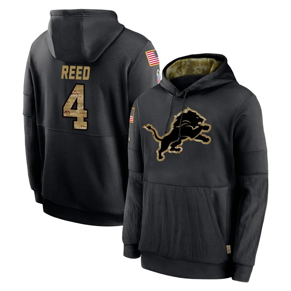 Kooe D.Lions #4 D.J. Reed Player Black Salute to Service Hoodies Limited Game Stitched Jerseys