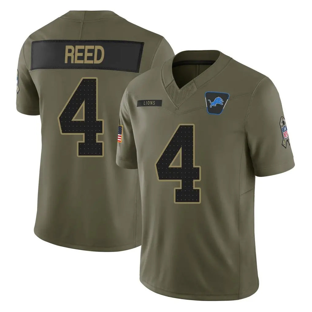 Kooe D.Lions #4 D.J. Reed Player Olive 2025 Salute To Service Limited Home Game Stitched Jerseys