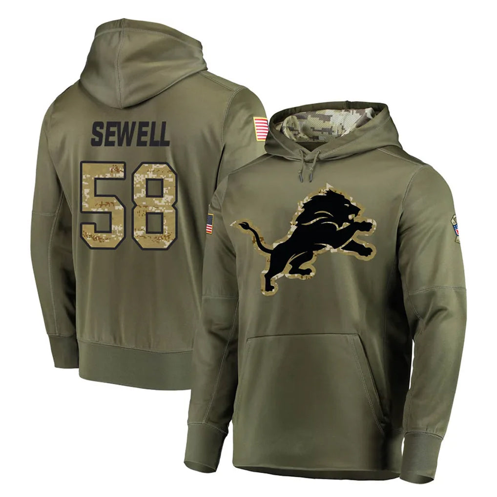 Kooe D.Lions #58 Penei Sewell Player Olive Salute to Service Pullover Hoodies Home Game Stitched Jerseys