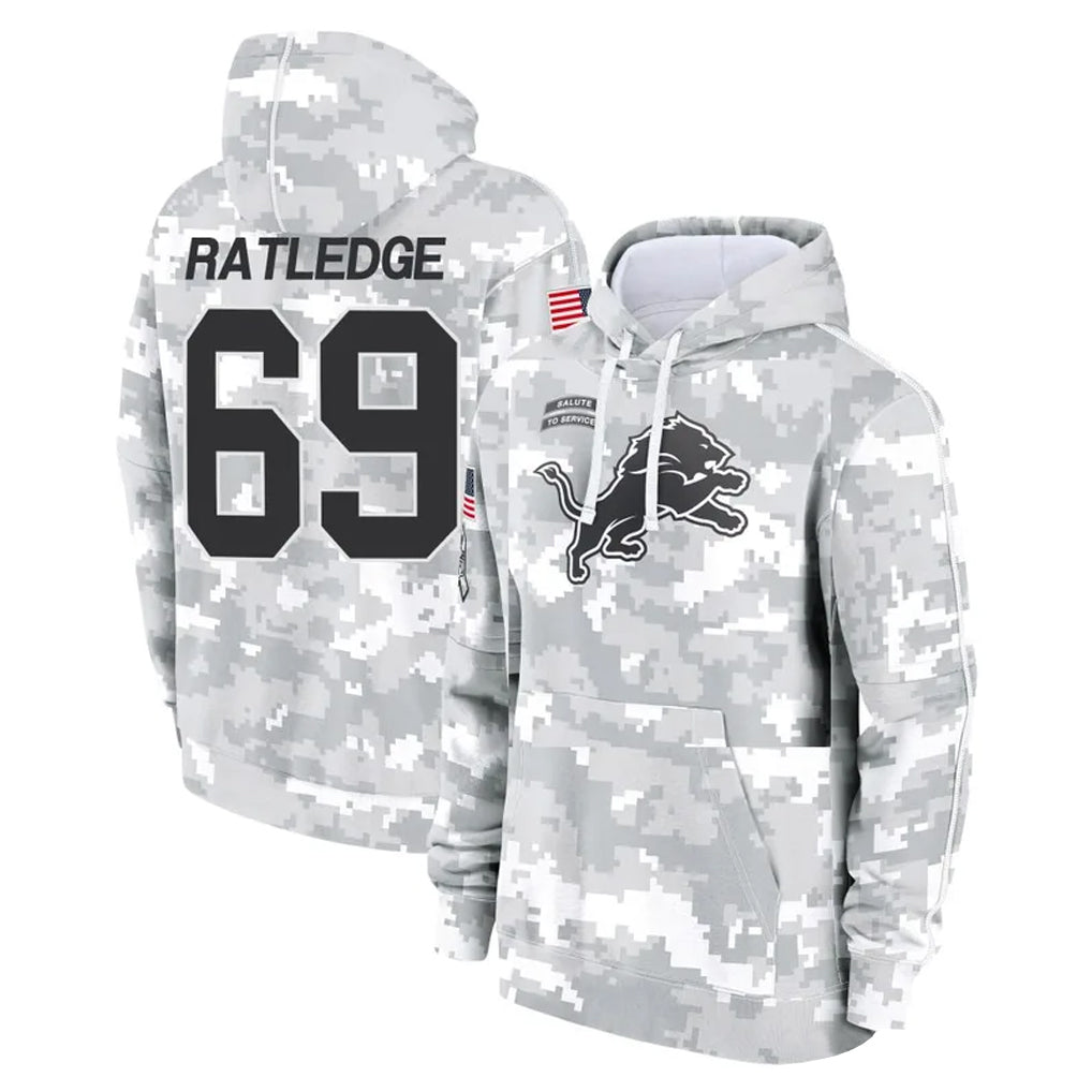 Kooe D.Lions #69 Tate Ratledge Player Arctic Camo Salute to Service Hoodies Limited Game Stitched Jerseys