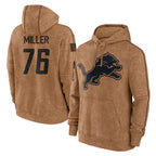 Kooe D.Lions #76 Blake Miller Player Brown Salute to Service Hoodies Limited Game Stitched Jerseys