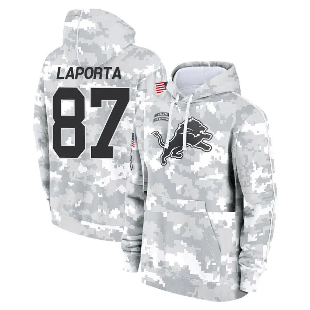Kooe D.Lions #87 Sam LaPorta Player Arctic Camo Salute to Service Hoodies Limited Game Stitched Jerseys