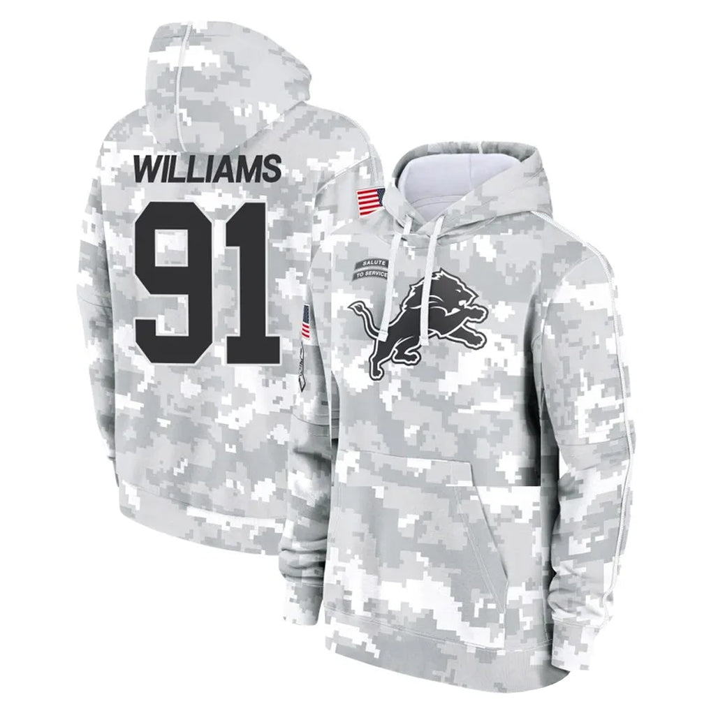 Kooe D.Lions #91 Tyleik Williams Player Arctic Camo Salute to Service Hoodies Limited Game Stitched Jerseys