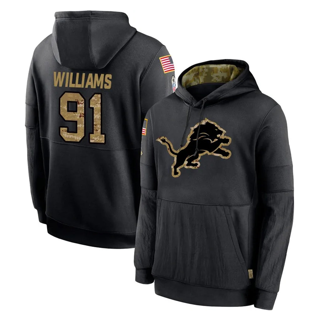 Kooe D.Lions #91 Tyleik Williams Player Black Salute to Service Hoodies Limited Game Stitched Jerseys
