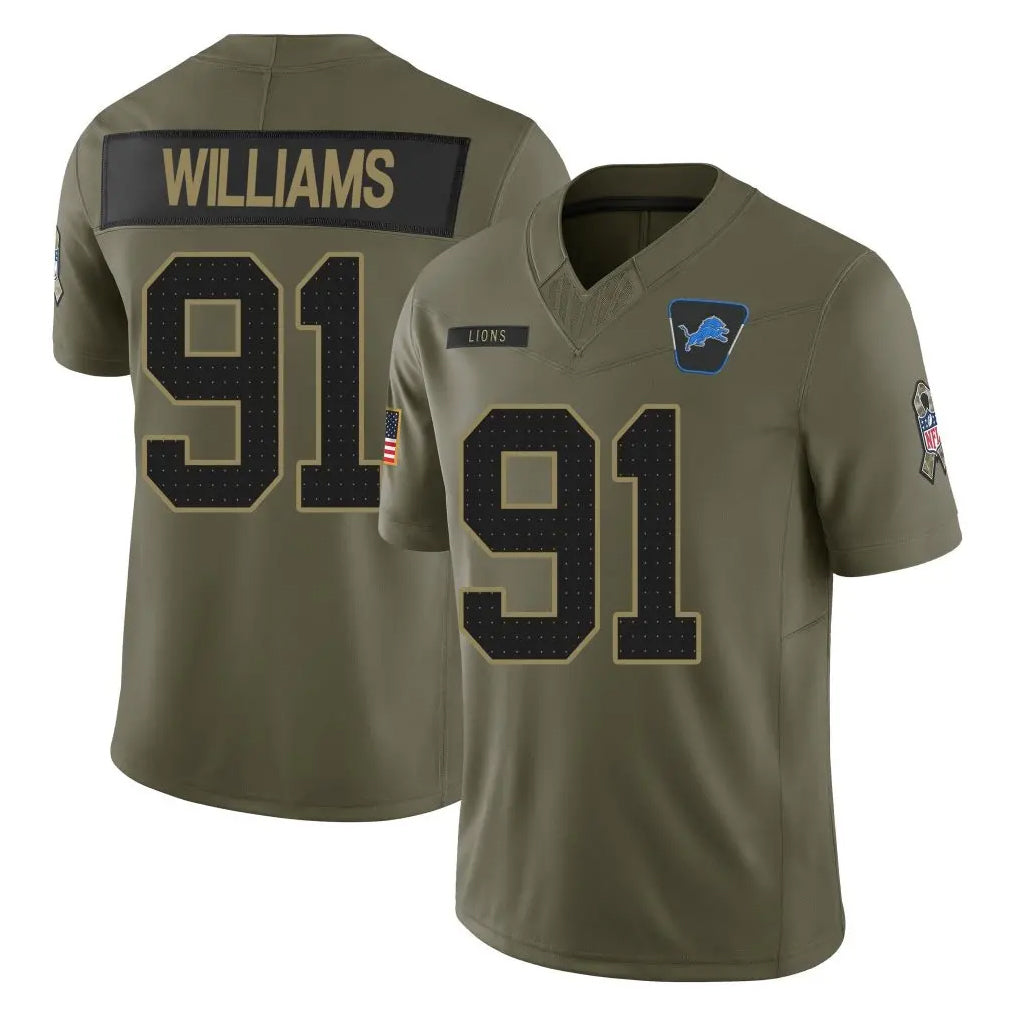 Kooe D.Lions #91 Tyleik Williams Player Olive 2025 Salute To Service Limited Home Game Stitched Jerseys