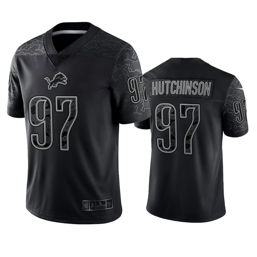 Kooe D.Lions #97 Aidan Hutchinson Player Black REFLECTIVE Limited Stitched Jerseys