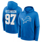 Kooe D.Lions #97 Aidan Hutchinson Player Blue Salute to Service Pullover Hoodies Limited Stitched Jerseys