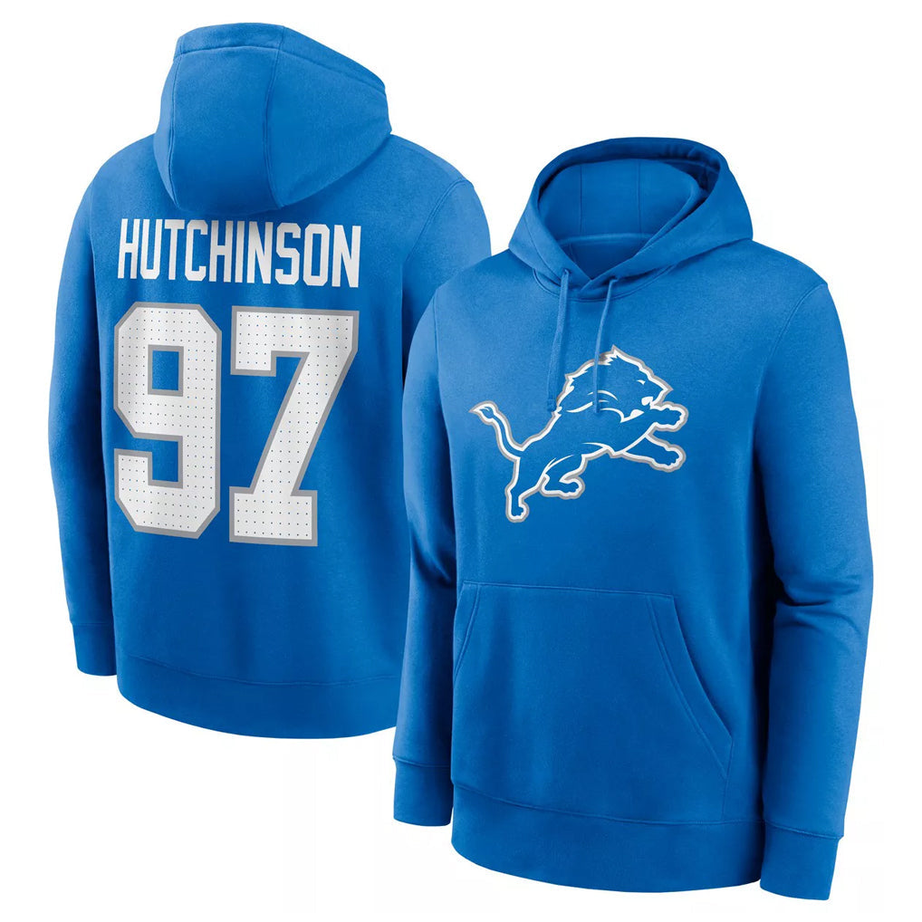 Kooe D.Lions #97 Aidan Hutchinson Player Blue Salute to Service Pullover Hoodies Limited Stitched Jerseys