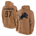 Kooe D.Lions #97 Aidan Hutchinson Player Brown Salute to Service Hoodies Limited Game Stitched Jerseys
