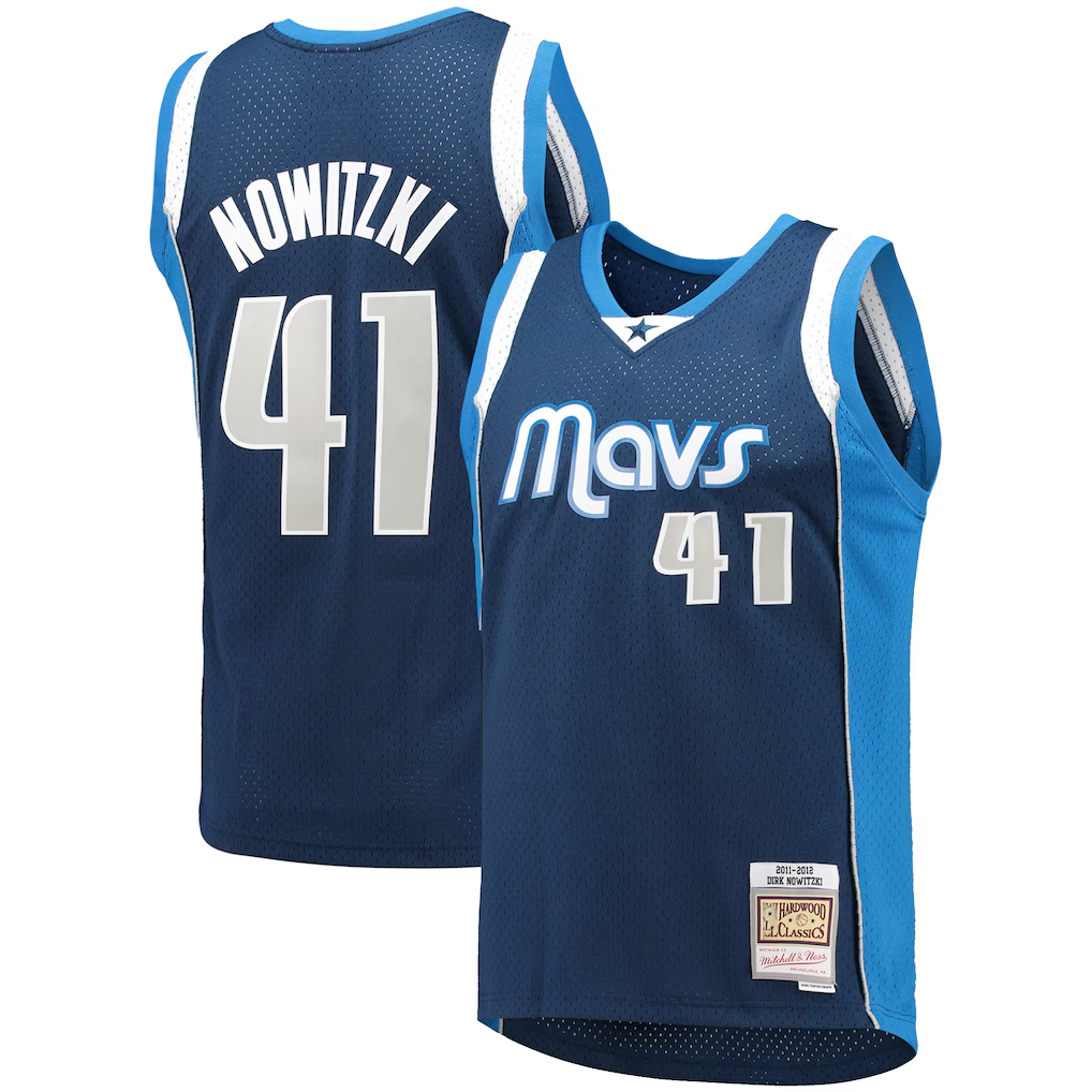 Kooe D.Mavericks Mitchell & Ness #41 Dirk Nowitzki Navy Dallas Mavericks 2011-2012 Hardwood Classics Swingman Stitched Jerseys
