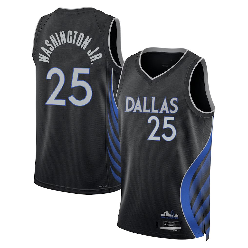 Kooe D.Mavericks #25 P.J. Washington Jr. Black 2025-2026 City Edition Swingman Stitched Jerseys