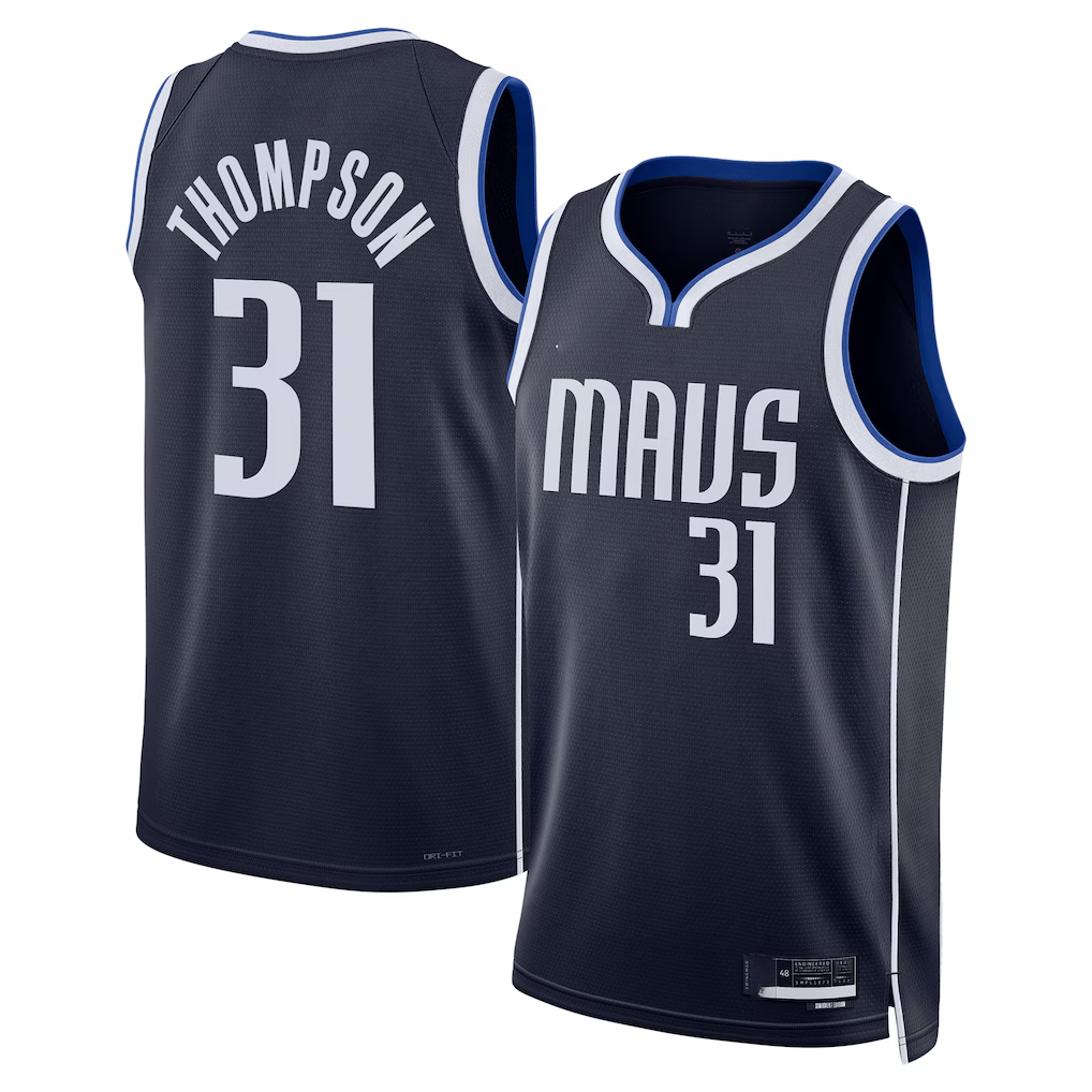 Kooe D.Mavericks #31 Klay Thompson Navy Statement Edition Swingman Stitched Jerseys