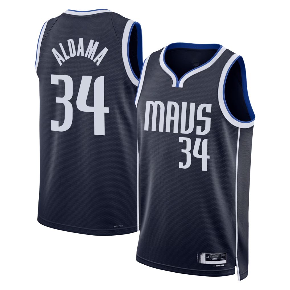 Kooe D.Mavericks #34 Santi Aldama Navy Statement Edition Swingman Stitched Jerseys