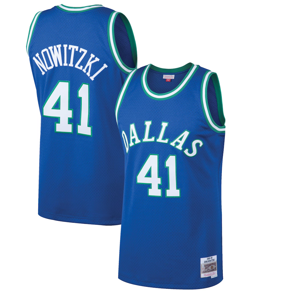 Kooe D.Mavericks #41 Dirk Nowitzki Mitchell & Ness Blue 199899 Hardwood Classics Swingman Jerseys