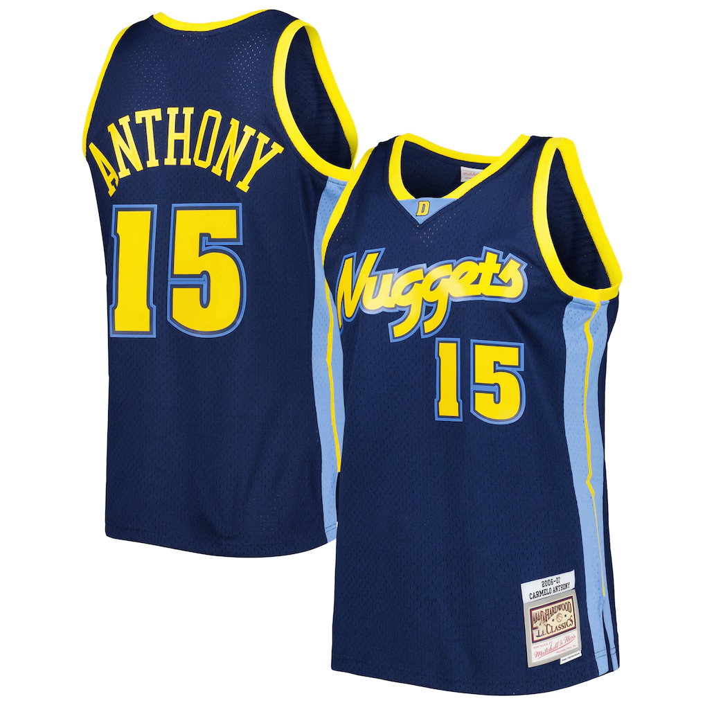 Kooe D.Nuggets #15 Carmelo Anthony Mitchell & Ness Navy Hardwood Classics Swingman Jerseys
