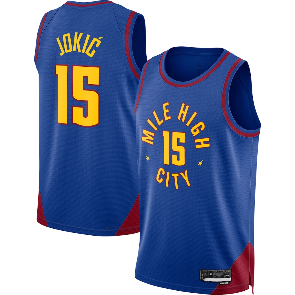 Kooe D.Nuggets #15 Nikola Jokic Blue Swingman Jerseys - Statement Edition