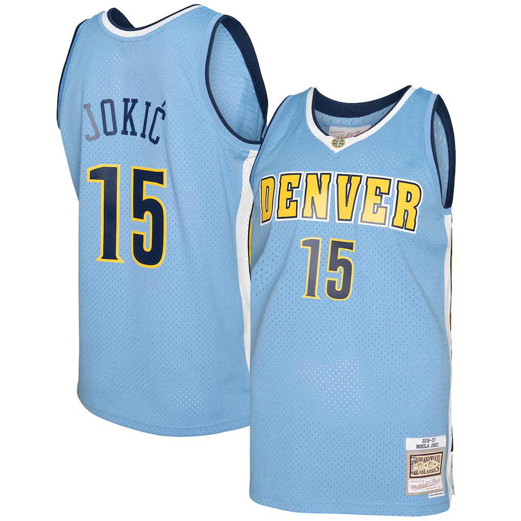 Kooe D.Nuggets #15 Nikola Jokic Mitchell & Ness Light Blue 2016-17 Swingman Jerseys