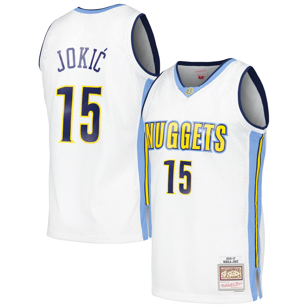 Kooe D.Nuggets #15 Nikola Jokic Mitchell & Ness White 2016-17 Throwback Swingman Jerseys