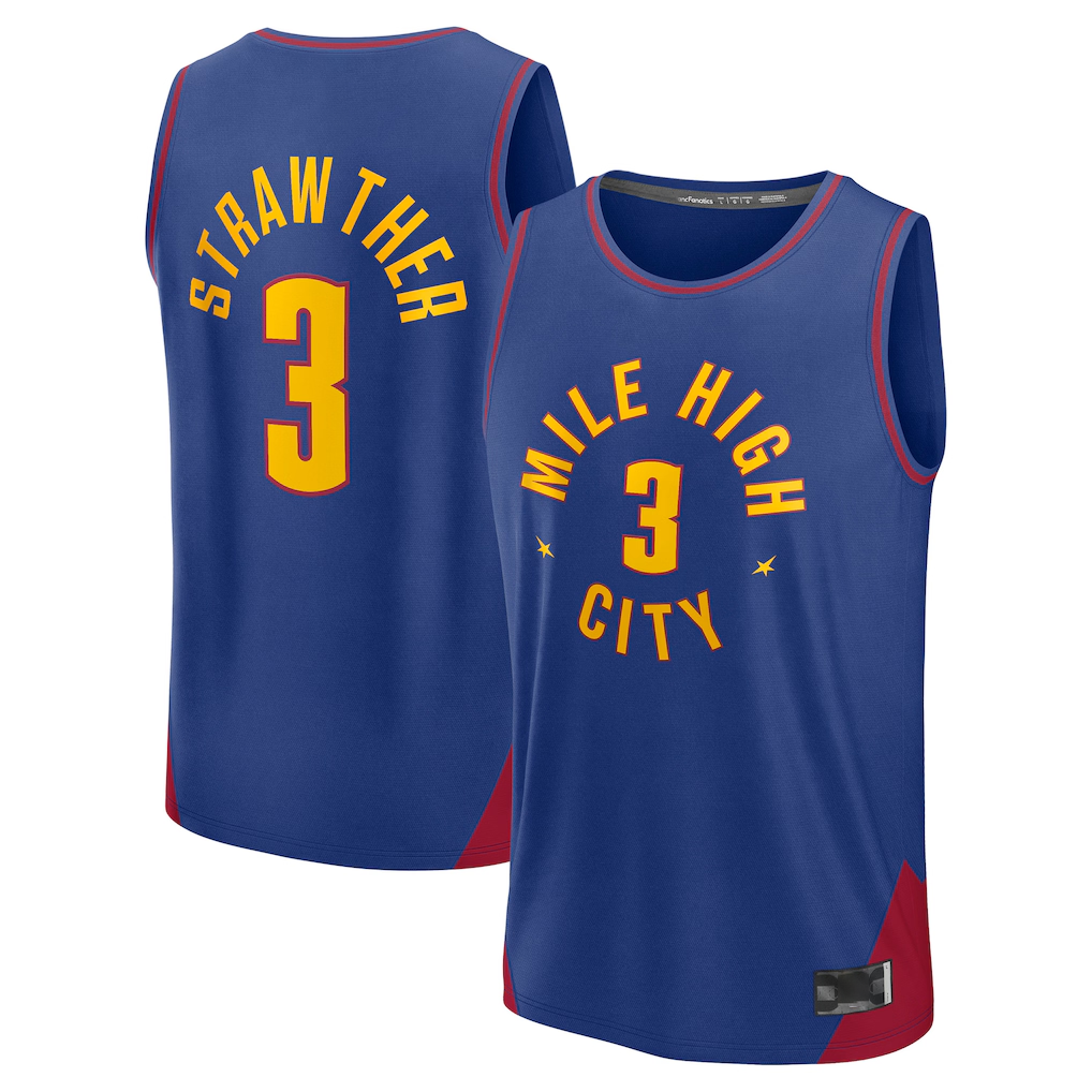 Kooe D.Nuggets #3 Julian Strawther Blue Fast Break Replica Player Jerseys - Statement Edition