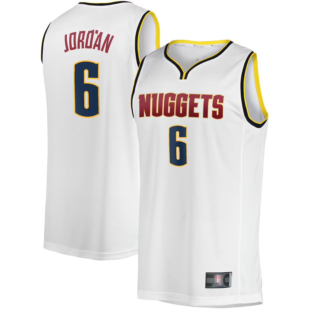 Kooe D.Nuggets #6 DeAndre Jordan White Fast Break Player Jerseys - Association Edition