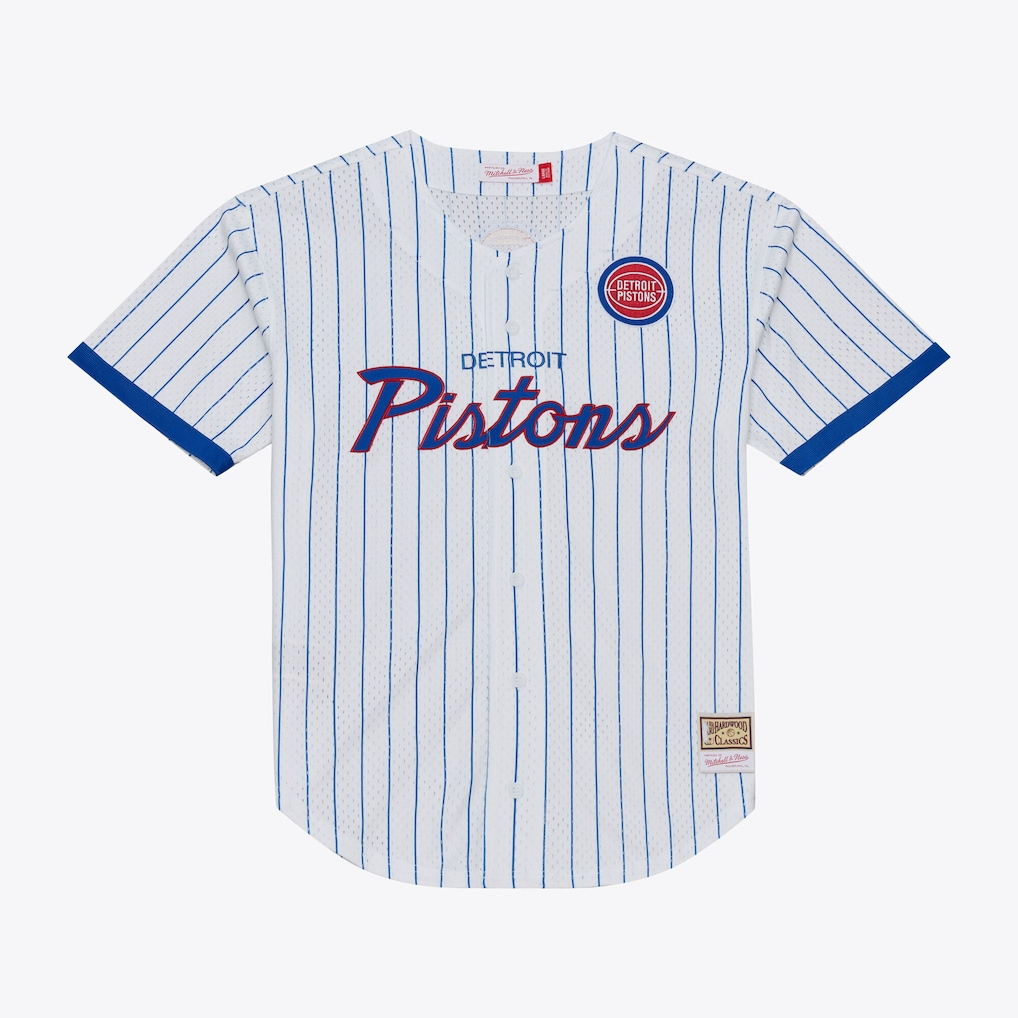 Kooe D.Pistons Mitchell & Ness White Head Coach Pinstripe Mesh Full-Button Baseball Jerseys