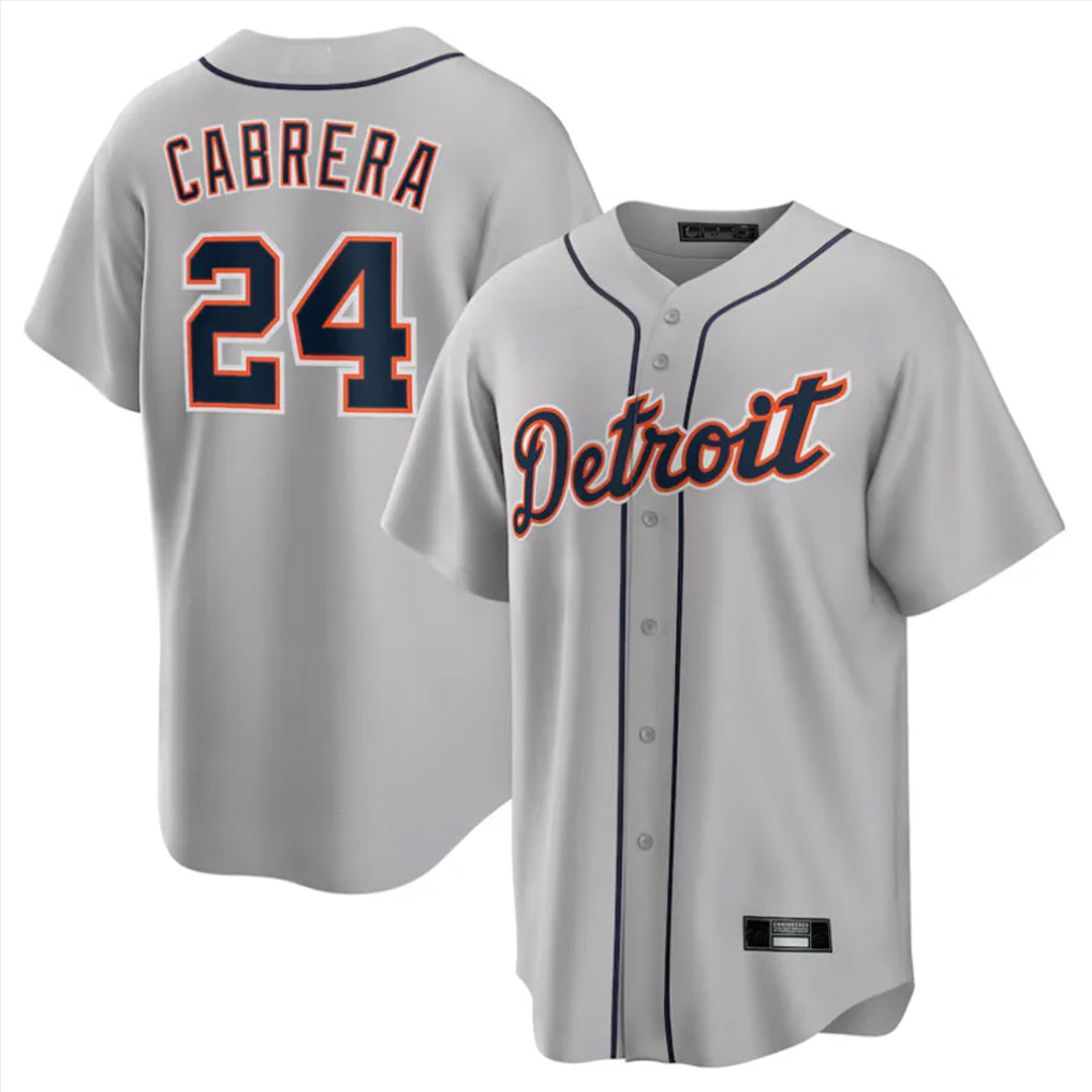 Kooe D.Tigers #24 Miguel Cabrera Player Gray Home Game Stitched Jerseys
