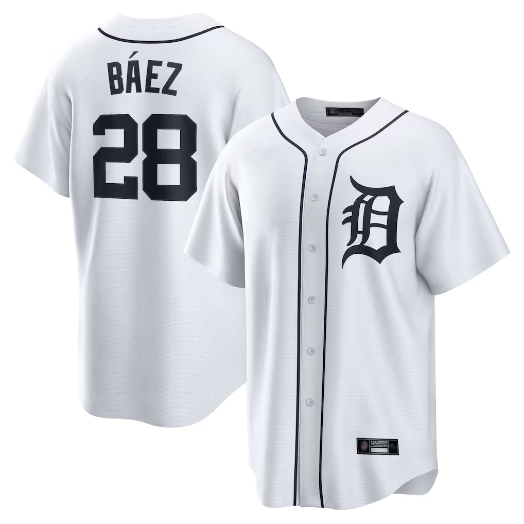 Kooe D.Tigers #28 Javier B¨¢ez Player White Home Game Stitched Jerseys
