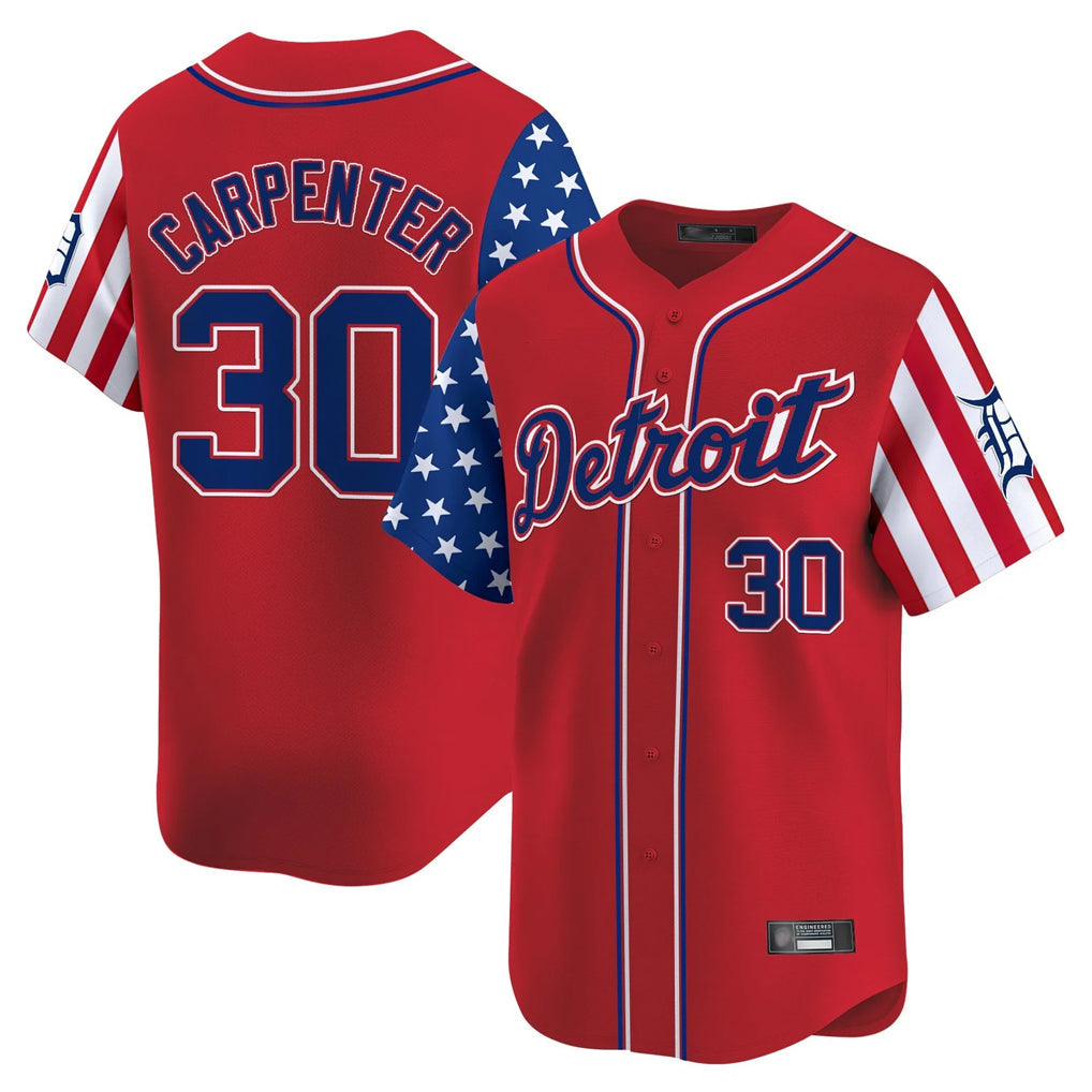 Kooe D.Tigers #30 Kerry Carpenter Player Red Independence Day Vapor Premier Limited Stitched Jerseys