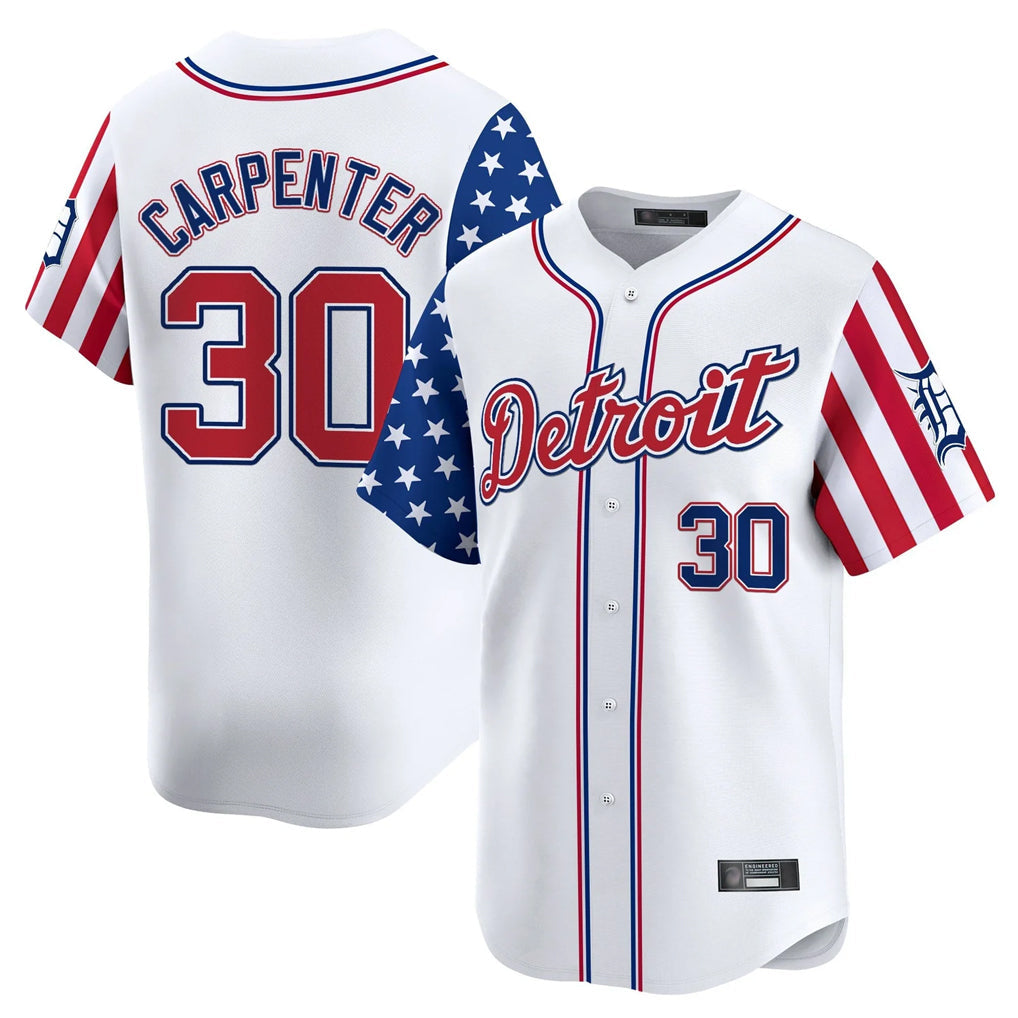 Kooe D.Tigers #30 Kerry Carpenter Player White Independence Day Vapor Premier Limited Stitched Jerseys