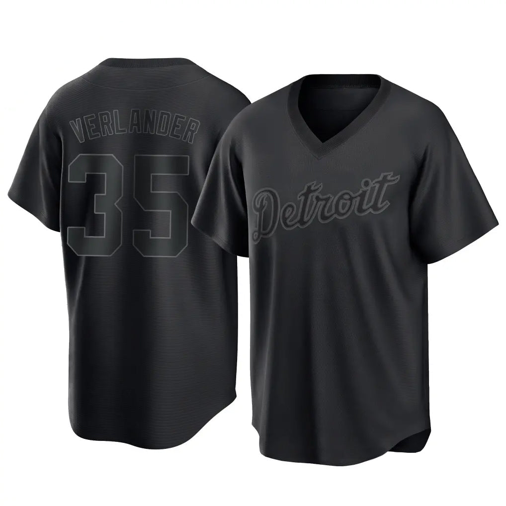 Kooe D.Tigers #35 Justin Verlander Player Black T-shirt Home Game Stitched Jerseys