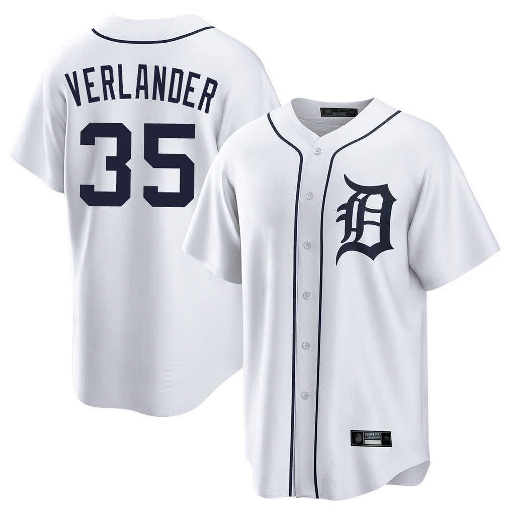 Kooe D.Tigers #35 Justin Verlander Player White Home Game Stitched Jerseys